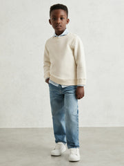 13-14 yrs Cotton-Blend Textured Sweatshirt Off White | Children