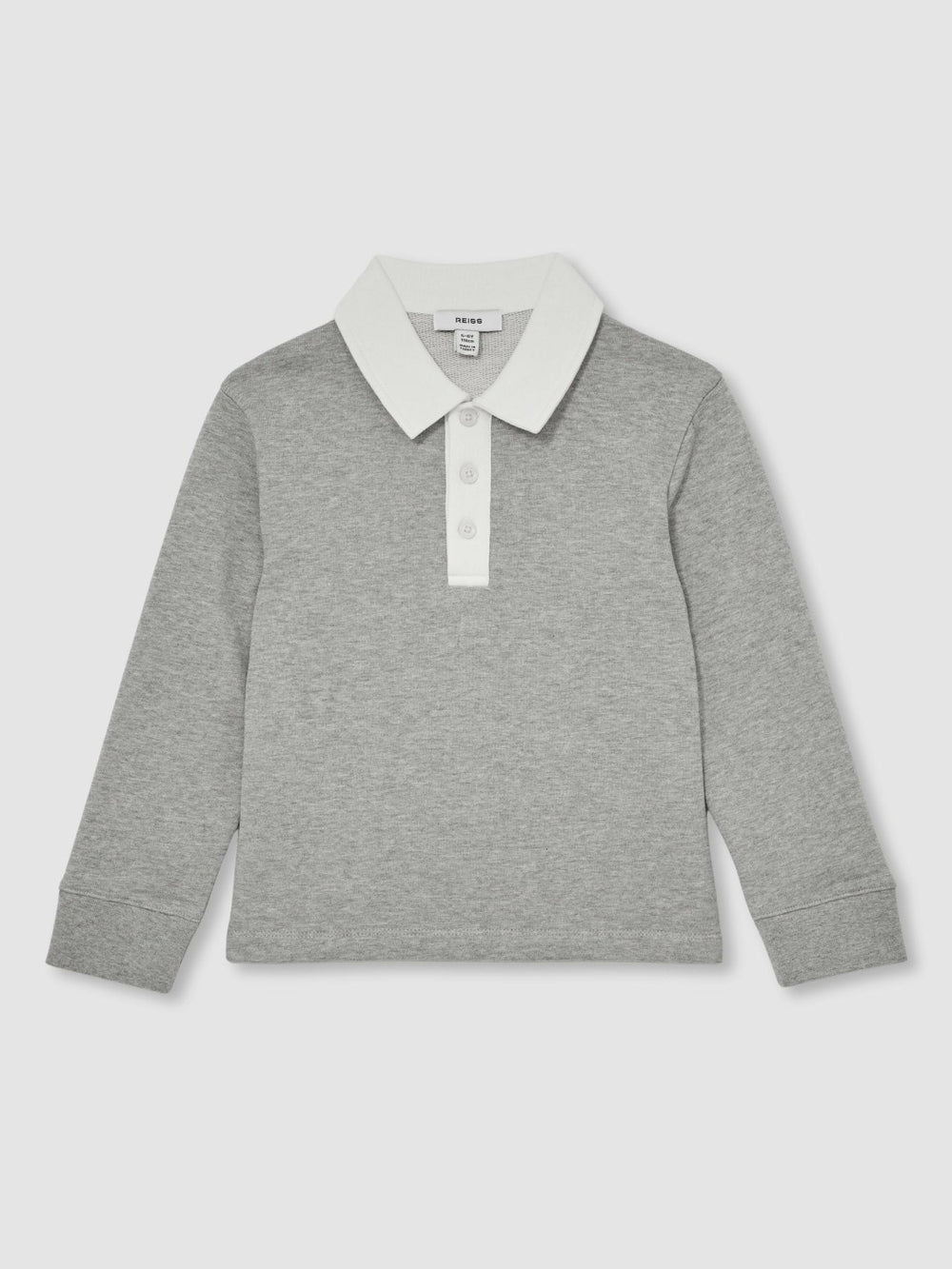 Cotton Half Button Rugby Polo Shirt Grey Marl/White | Children