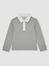 Cotton Half Button Rugby Polo Shirt Grey Marl/White | Children