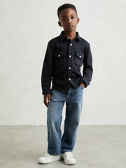 9-13 yrs Waffle-Textured Twin-Pocket Overshirt Navy | Children