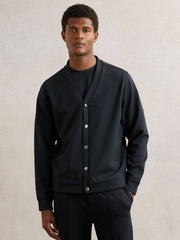 V-Neck Interlock Jersey Cardigan Navy | Mens