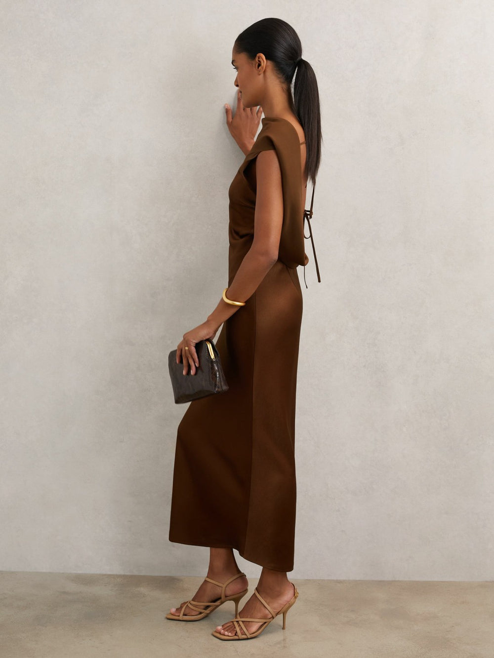 Petite Back Detail Midi Dress Bronze | Womens