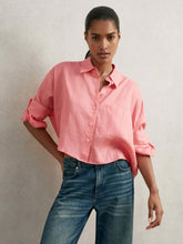 Oversize Linen Cropped Shirt Pink | Womens