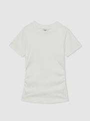 Stretch-Cotton Ruched Ribbed T-Shirt White | Womens