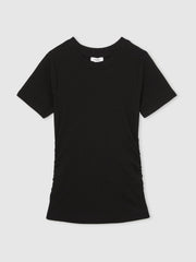 Stretch-Cotton Ruched Ribbed T-Shirt Black | Womens