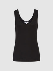 Stretch-Cotton Ribbed Vest Black | Womens
