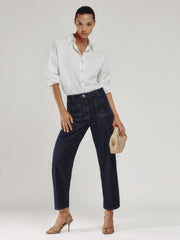 Petite Straight Leg Patch Pocket Jeans Dark Blue | Womens