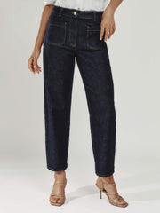 Petite Straight Leg Patch Pocket Jeans Dark Blue | Womens