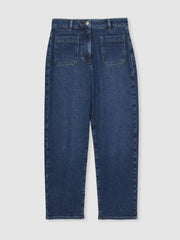 Petite Straight Leg Patch Pocket Jeans Mid Blue | Womens