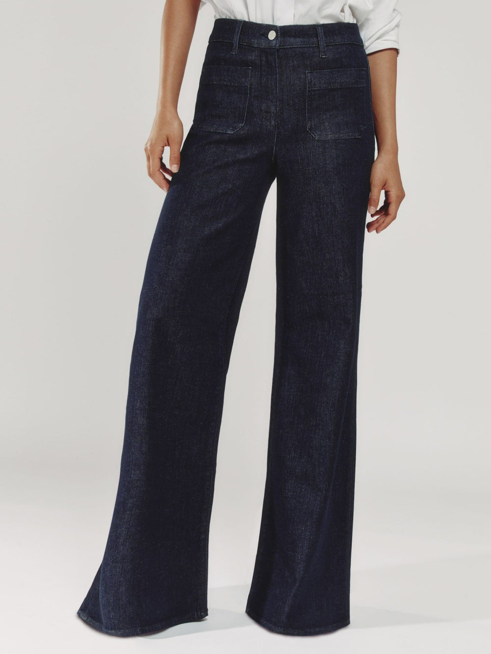 Petite Patch Pocket Wide Leg Jeans Dark Blue | Womens