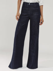 Petite Patch Pocket Wide Leg Jeans Dark Blue | Womens