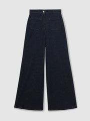 Petite Patch Pocket Wide Leg Jeans Dark Blue | Womens