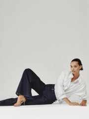 Petite Patch Pocket Wide Leg Jeans Dark Blue | Womens