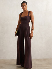 Petite Wide-Leg Cut-Out Jumpsuit Burgundy | Womens