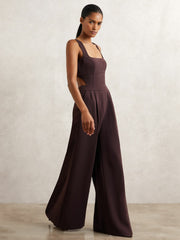 Petite Wide-Leg Cut-Out Jumpsuit Burgundy | Womens