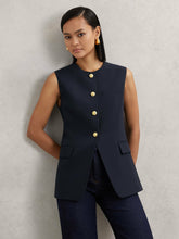 High-Neck Longline Waistcoat Navy | Womens