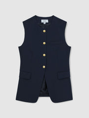 High-Neck Longline Waistcoat Navy | Womens