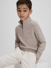 3-9 yrs Wool Half-Zip Funnel Neck Jumper Wheat Melange | Children