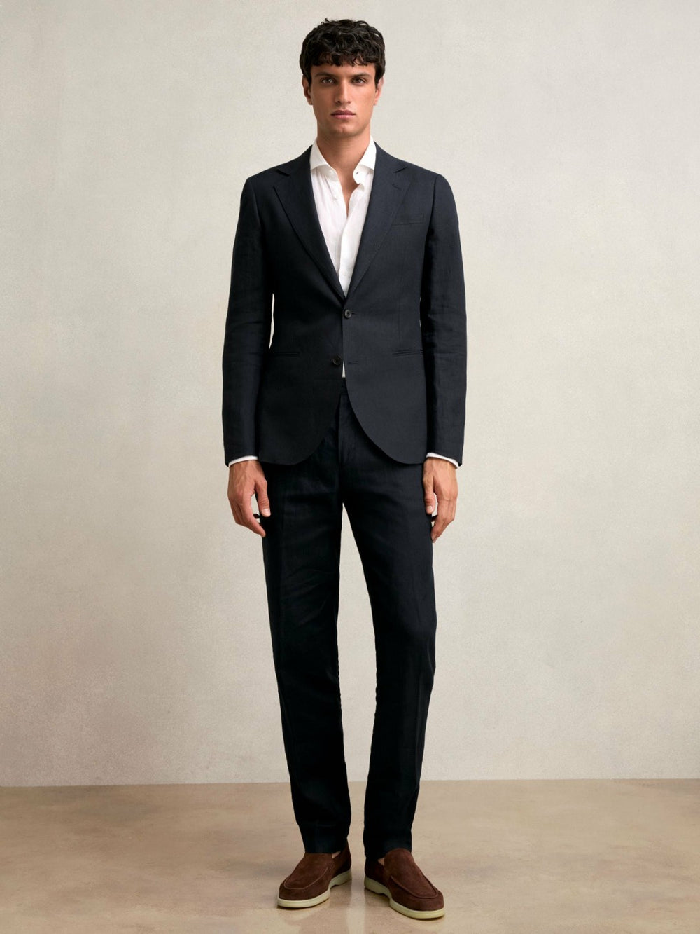 Slim Fit Linen Adjuster Trousers Navy | Mens
