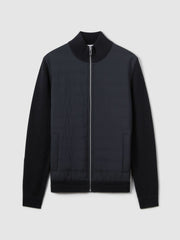 Hybrid Quilt and Knit Zip-Through Jacket Navy | Mens