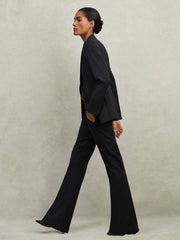 Petite Wool-Blend Tailored Flared Suit Trousers Navy | Womens