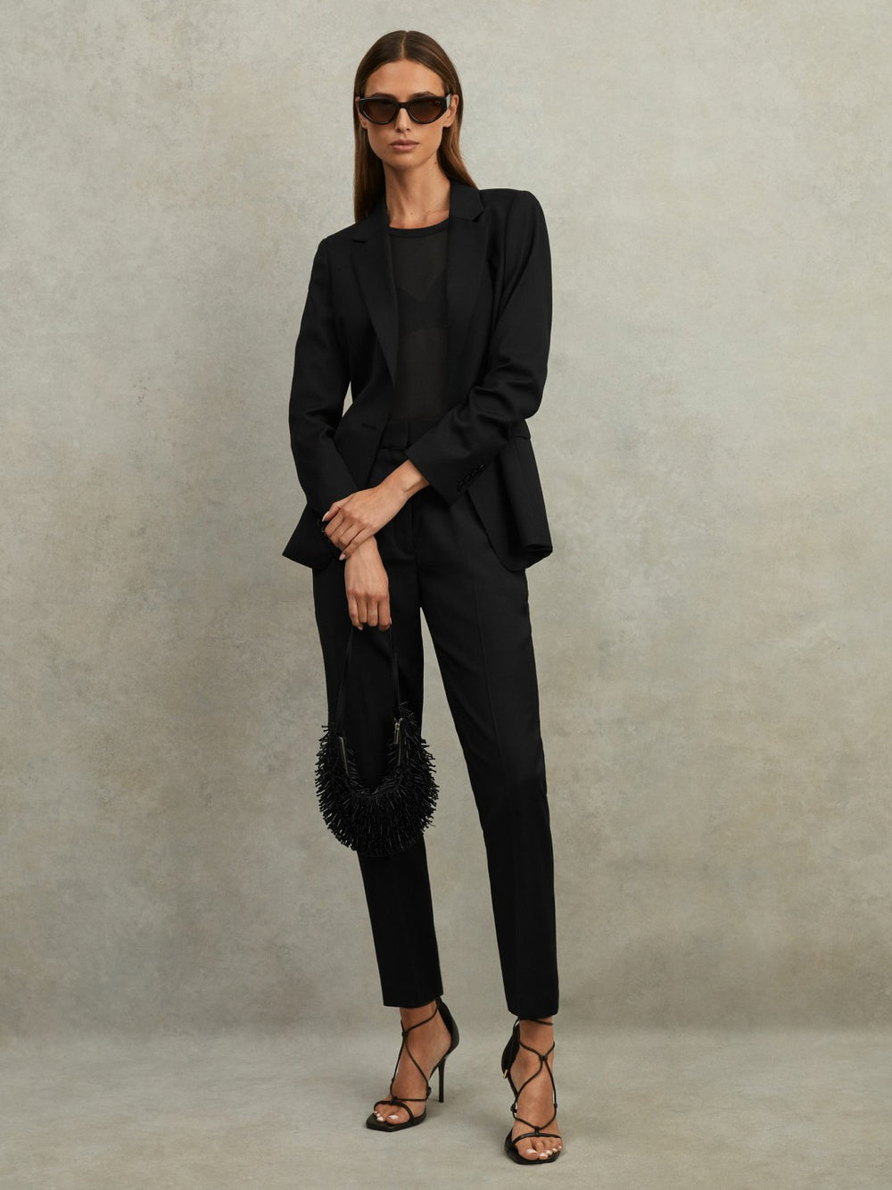 Petite Wool Blend Tapered Suit Trousers Black | Womens
