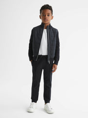 Junior Hybrid Zip Through Quilted Jacket Navy | Children