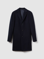 Wool Blend Single Breasted Epsom Overcoat Navy | Mens