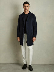 Wool Blend Single Breasted Epsom Overcoat Navy | Mens