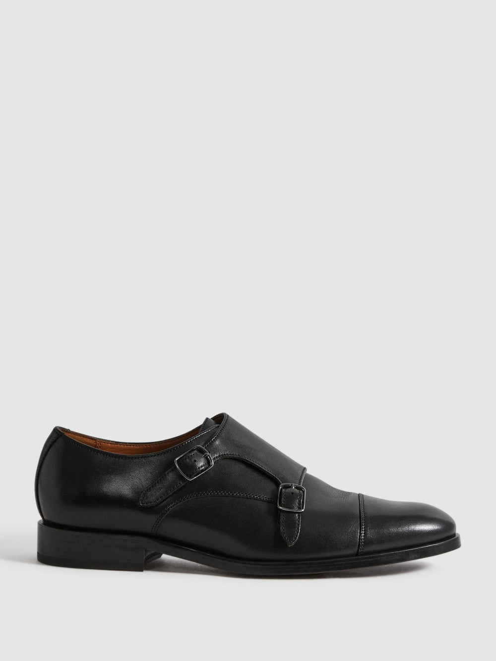 Leather Double Monk Strap Shoes Black | Mens