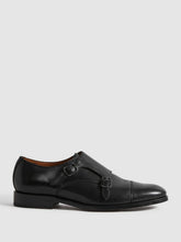 Leather Double Monk Strap Shoes Black | Mens