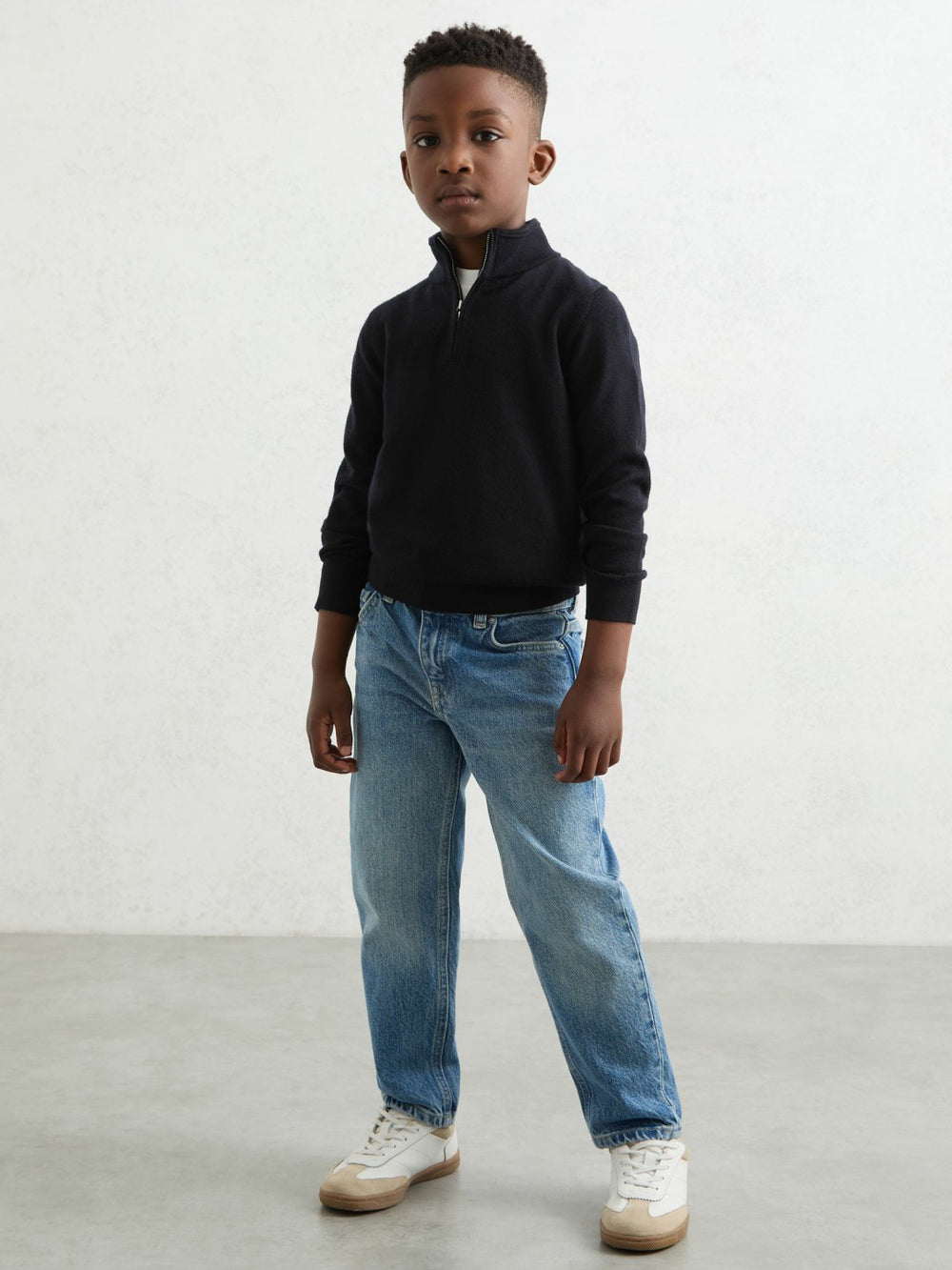9-13 yrs Merino Wool Half-Zip Funnel Neck Jumper Navy | Children