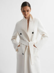 Petite Relaxed Wool Blend Blindseam Belted Coat Cream | Womens