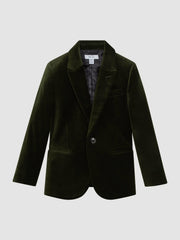 9-14 yrs Slim Fit Velvet Single Breasted Blazer Emerald | Children