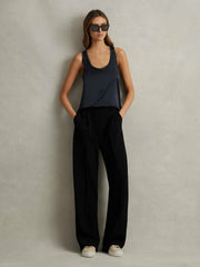 Petite Half-Elasticated Wide Leg Trousers Black | Womens
