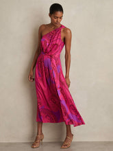 Paisley-Print One-Shoulder Midi Dress Pink | Womens