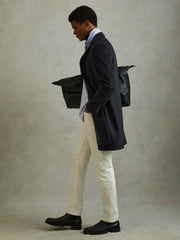 Wool Blend Single Breasted Epsom Overcoat Navy | Mens