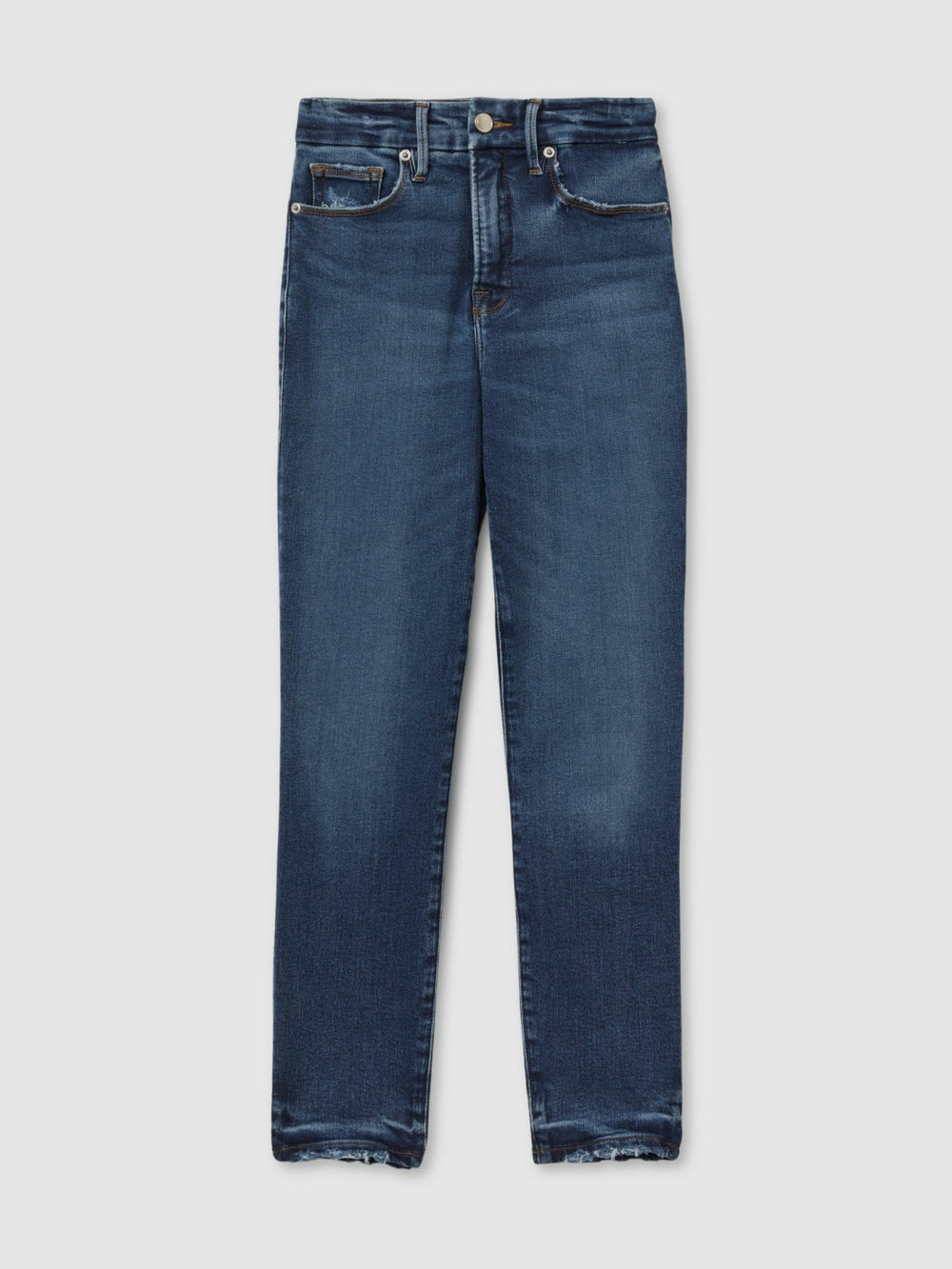 Good American Mid Rise Raw Hem Skinny Jeans Indigo | Womens