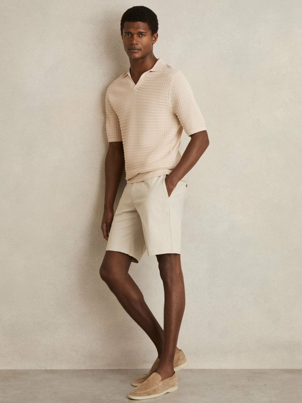 Pointelle Open-Collar Polo Shirt Stone | Mens