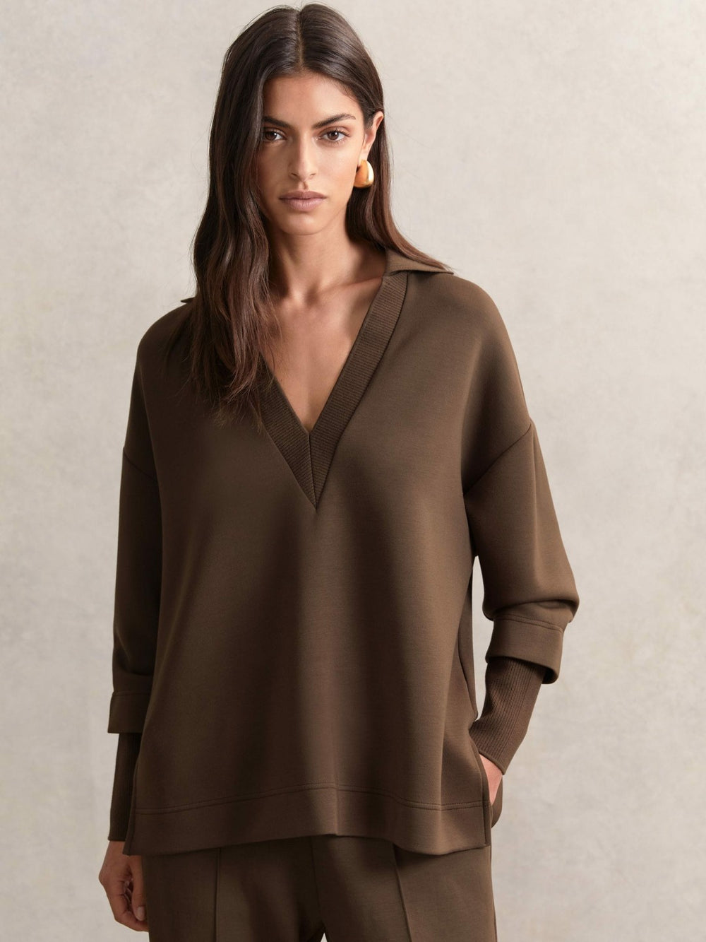 Interlock Open-Collar Sweatshirt Chocolate | Womens
