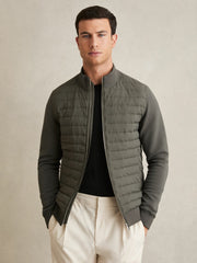 Hybrid Quilt and Knit Zip-Through Jacket Sage | Mens
