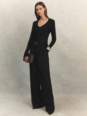 Jersey V-Neck Top Black | Womens