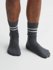 Wool Blend Striped Crew Socks Grey Melange | Mens