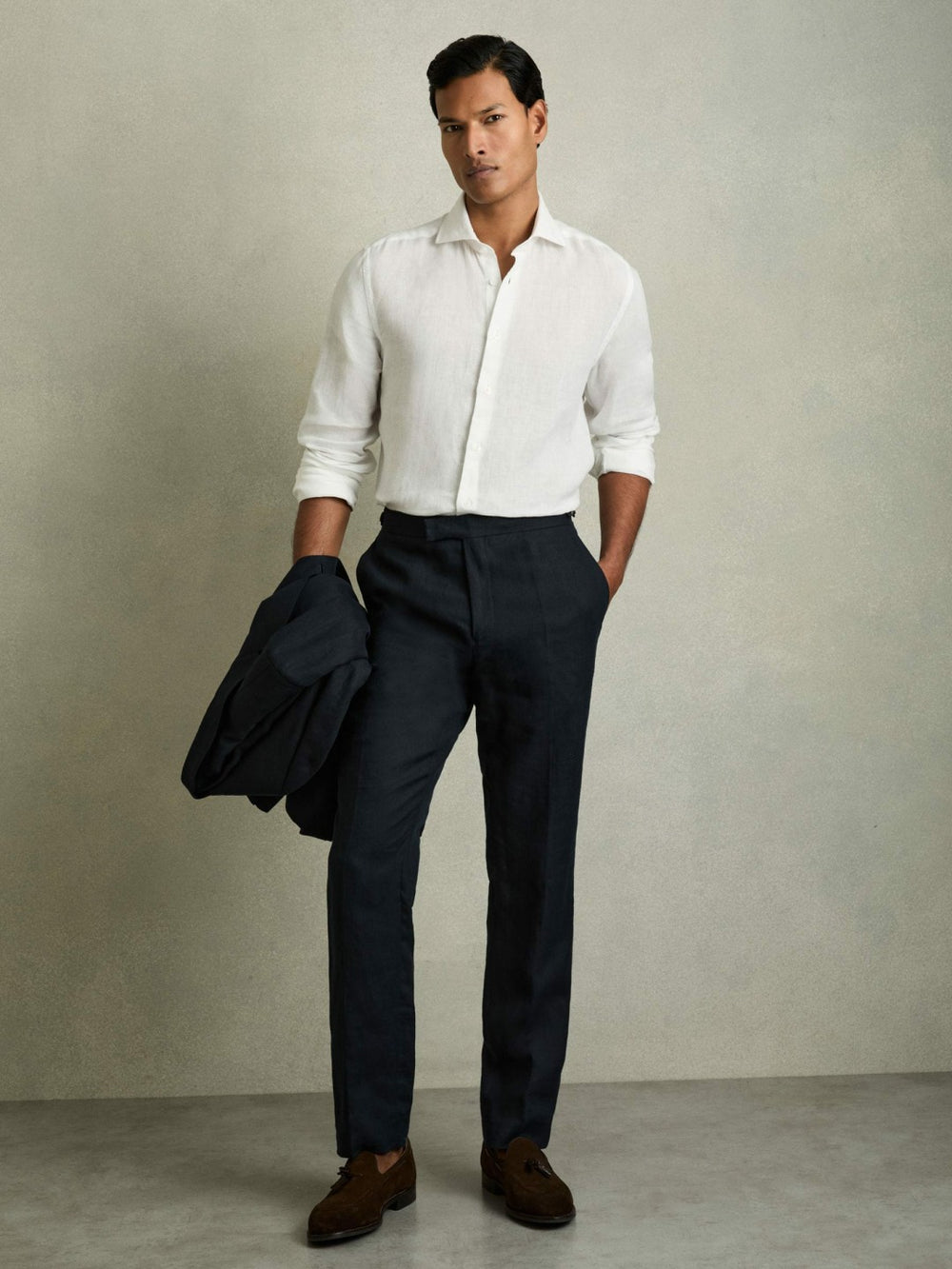 Linen Button-Through Shirt White | Mens