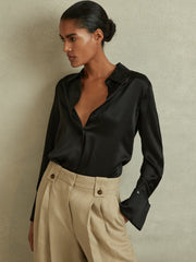 Silk Double-Cuff Button-Through Shirt Black | Womens