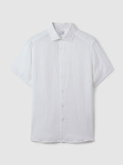 Slim Fit Linen Button-Through Shirt White | Mens