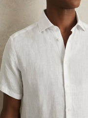Slim Fit Linen Button-Through Shirt White | Mens