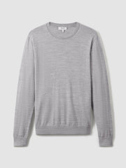 Merino Wool Crew Neck Jumper Soft Grey Mouline | Mens