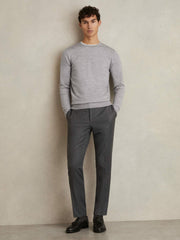 Merino Wool Crew Neck Jumper Soft Grey Mouline | Mens