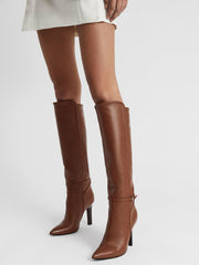 Leather Knee High Boots Tan | Womens
